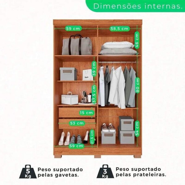 Roupeiro Solteiro Recife Cinamomo/Off 4 Portas 2 Gavetas C/Ps Larg. 1.21m - Sallto