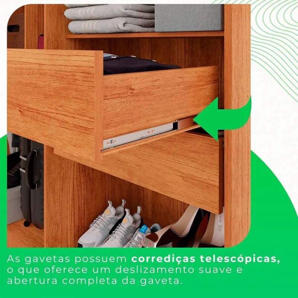 Roupeiro Solteiro Recife Cinamomo/Off 4 Portas 2 Gavetas C/Ps Larg. 1.21m - Sallto