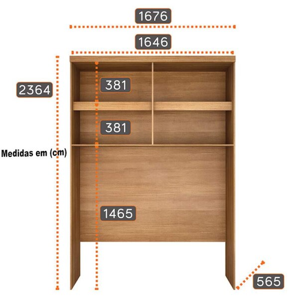 Modulado Areo Rizon Cumaru/Fendi Fosco 4 Portas 2 Prateleiras 100% MDF Larg. 1.67m - Novo Horizonte