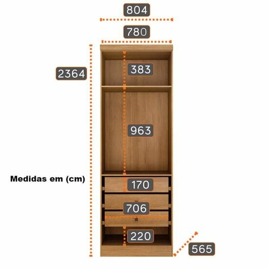 Módulo 0,80m Rizon 2 Portas 3 Gavetas Cumaru/Fendi - Novo
