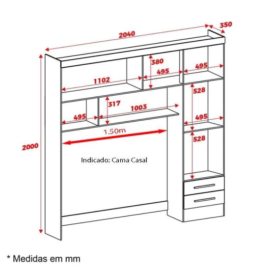 Modulado 2,04m Branco 4 Portas 2 Gavetas - Carioca