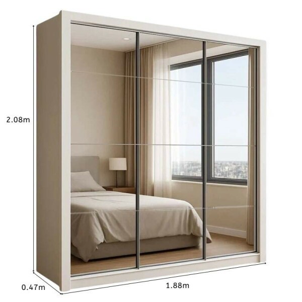 Guarda-Roupa Veneza Premium Larg. 1.88m 3 Portas C/ 3 Espelho 4 Gavetas Branco Carioca