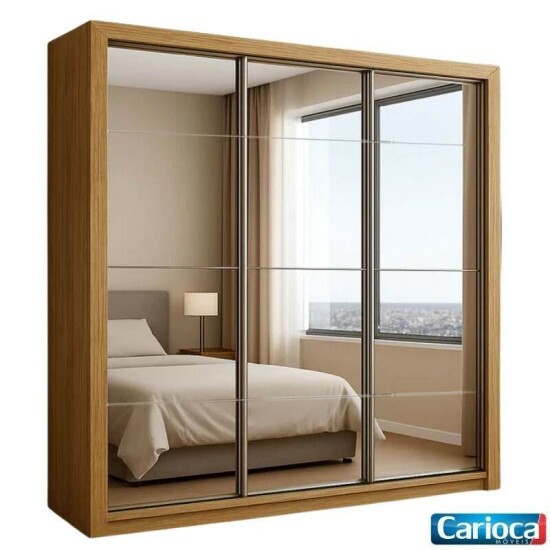 Guarda-roupa Casal Veneza Premium Larg. 1.88m 3 Portas C/ 3 Espelho 4 Gavetas Cinamomo Carioca