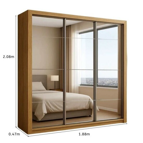 Guarda-roupa Casal Veneza Premium Larg. 1.88m 3 Portas C/ 3 Espelho 4 Gavetas Cinamomo Carioca