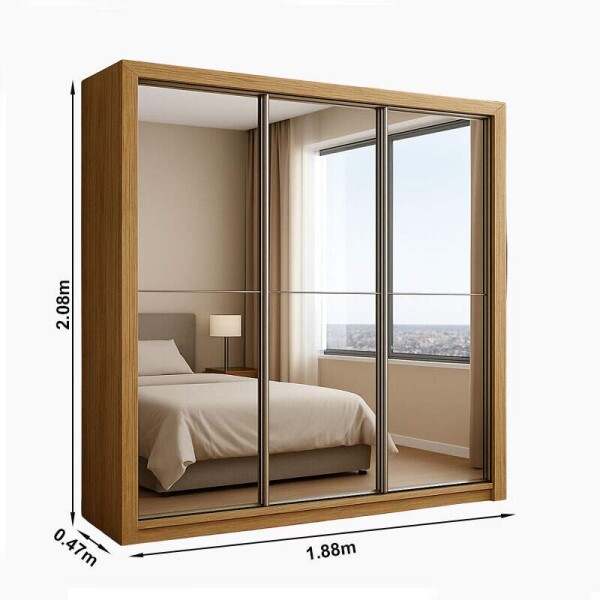 Guarda-Roupa Veneza Premium Larg. 1.88m 3 Portas C/ 3 Espelho 4 Gavetas Cinamomo Carioca