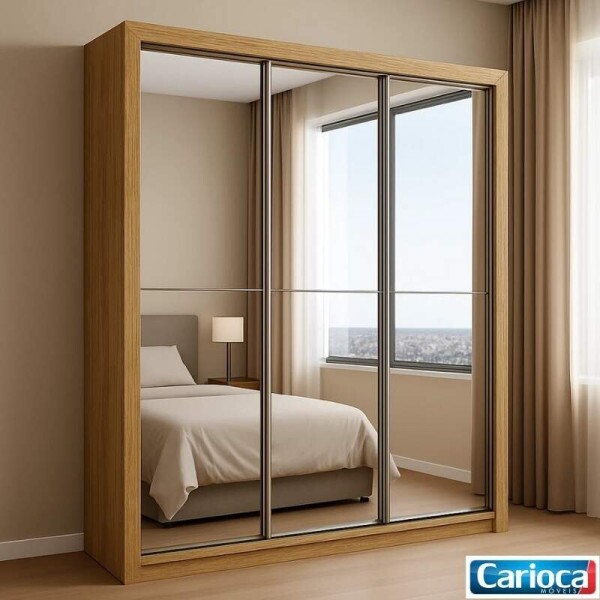 Guarda-Roupa Veneza Premium Larg. 1.88m 3 Portas C/ 3 Espelho 4 Gavetas Cinamomo Carioca