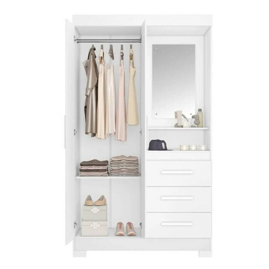 Roupeiro Solteiro NT 6020 Larg. 1.08m Branco/Rosa 2 portas 3 Gavetas Flex C/Ps - Notvel