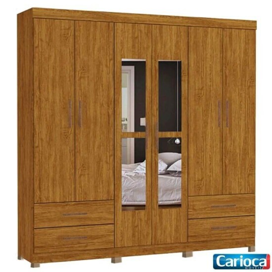 Guarda-roupa Casal Hercules 6 Portas com Espelho Cinamomo Larg. 1.77m Com Ps - Carioca