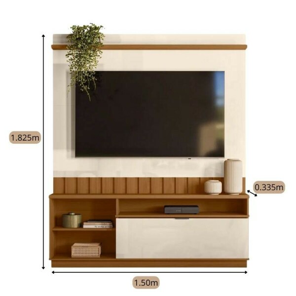 Home Diamantina Larg. 1.50m Amndoa/Off C/Detalhe Ripado para TV at 60\\\" - Mobler