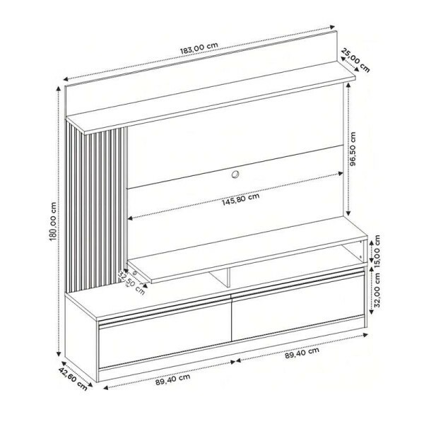Home NT 1295 Larg. 1.83m Freij/Off C/ Detalhe Ripado para TV at 60\\\" - Notvel