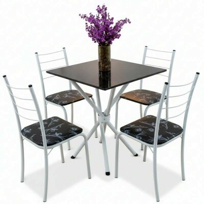 Mesa Rio Base Ipanema Branco Tampo Preto MDF 68X68 4 Cadeiras Rio Assento Preto - Teixeira