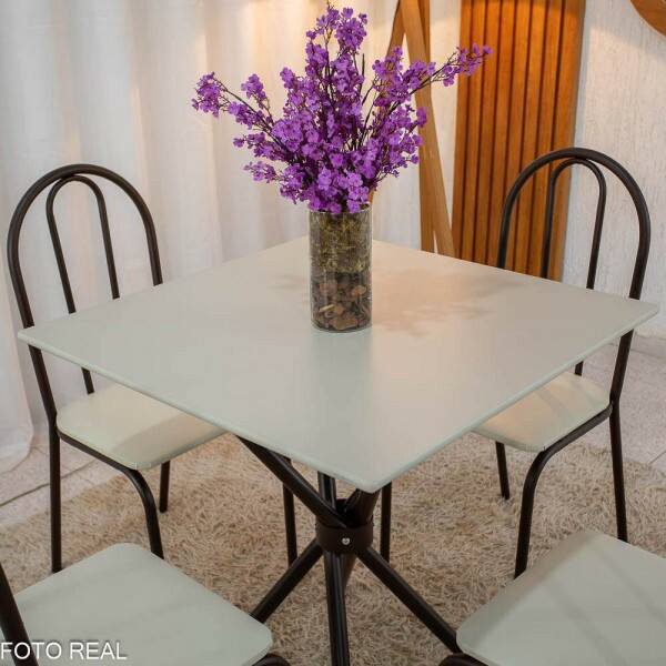 Mesa de Cozinha Base Ipanema Marrom Tampo Pedra OFF 75x75 4 Cadeiras Ubatuba Assento Creme - Teixeira