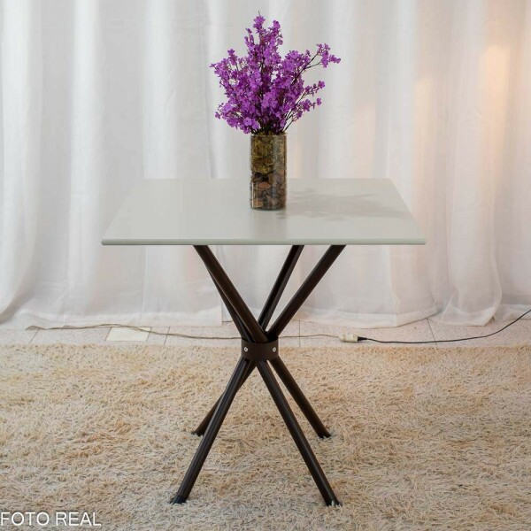 Mesa de Cozinha Base Ipanema Marrom Tampo Pedra OFF 75x75 4 Cadeiras Ubatuba Assento Creme - Teixeira