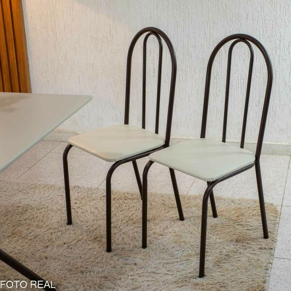 Mesa de Cozinha Base Ipanema Marrom Tampo Pedra OFF 75x75 4 Cadeiras Ubatuba Assento Creme - Teixeira