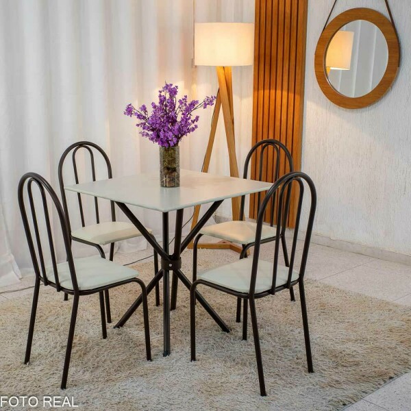 Mesa de Cozinha Base Ipanema Marrom Tampo Pedra OFF 75x75 4 Cadeiras Ubatuba Assento Creme - Teixeira