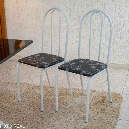 Mesa de Cozinha Base Ipanema Branco Tampo Preto Pedra 75x75 4 Cadeiras Ubatuba Assento Preto - Teixeira