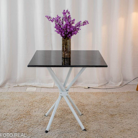 Mesa de Cozinha Base Ipanema Branco Tampo Preto Pedra 75x75 4 Cadeiras Ubatuba Assento Preto - Teixeira
