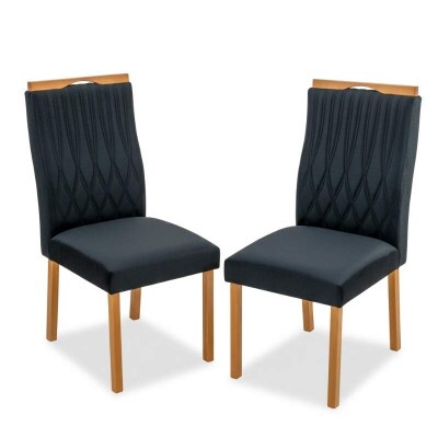2 Cadeiras Genova Veludo Preto 504 Madeira Art Assentos - Entregue Montada