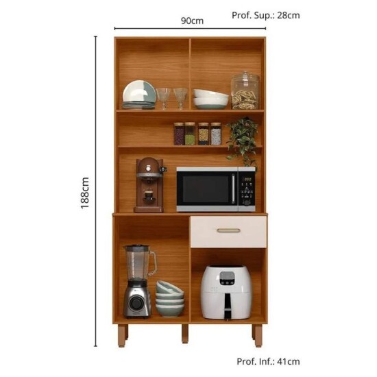 Kit de Cozinha 0,90m New Izis Freij�/Ripado 3D Off Acetinado - Poliman