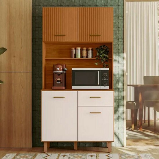 Kit de Cozinha 0,90m New Izis Freij�/Ripado 3D Off Acetinado - Poliman
