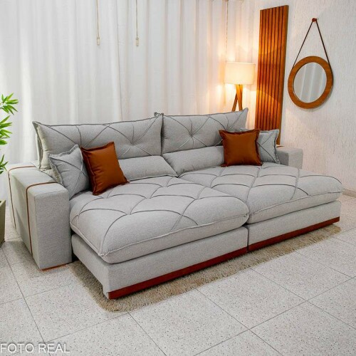 Sof Retrtil Reclinvel Gran Bello 2.90m Linho Cinza 31 - Molas Ensacadas
