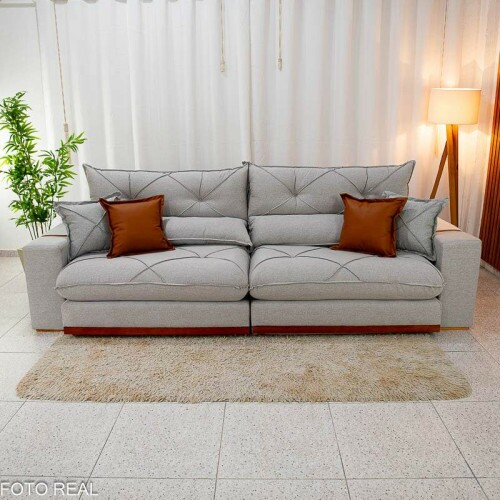 Sof Retrtil Reclinvel Gran Bello 2.90m Linho Cinza 31 - Molas Ensacadas