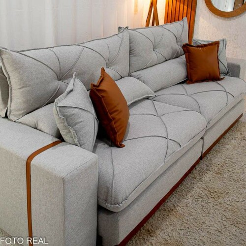 Sof Retrtil Reclinvel Gran Bello 2.90m Linho Cinza 31 - Molas Ensacadas