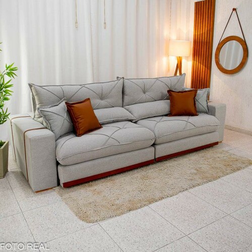 Sof Retrtil Reclinvel Gran Bello 2.90m Linho Cinza 31 - Molas Ensacadas