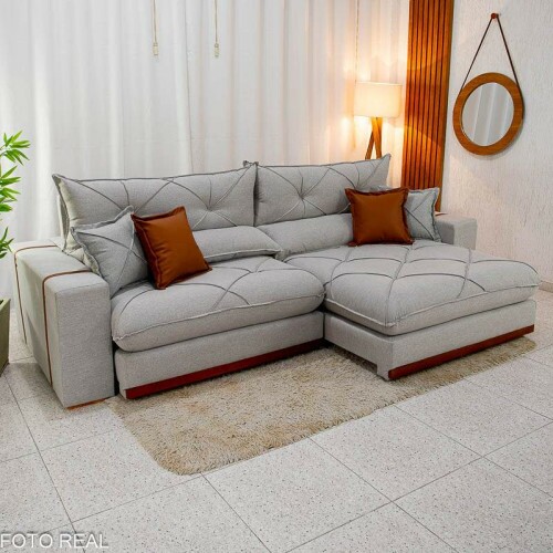 Sof Retrtil Reclinvel Gran Bello 2.90m Linho Cinza 31 - Molas Ensacadas