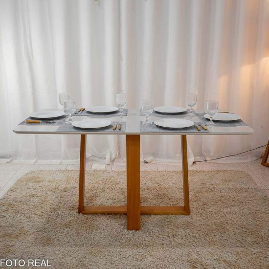 Mesa de Jantar Pedro 160x80 Mel Vidro Off + 6 Cadeiras G�nova Veludo Marrom 509 Art Assento - Entregue Montada