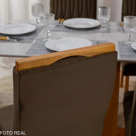 Mesa de Jantar Pedro 160x80 Mel Vidro Off + 6 Cadeiras G�nova Veludo Marrom 509 Art Assento - Entregue Montada