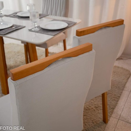 Mesa de Jantar Pedro 120x80 Vidro Off Base Madeira + 4 Cadeiras G�nova Veludo Prata 514 Art Assento - Entregue Montada