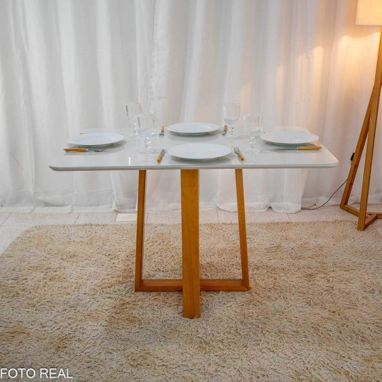 Mesa de Jantar Pedro 120x80 Vidro Off Base Madeira + 4 Cadeiras G�nova Veludo Prata 514 Art Assento - Entregue Montada
