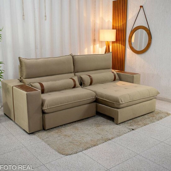 Sof Retrtil Reclinvel Ravello 2.50m Veludo Bege 3040/04 - Espuma D33