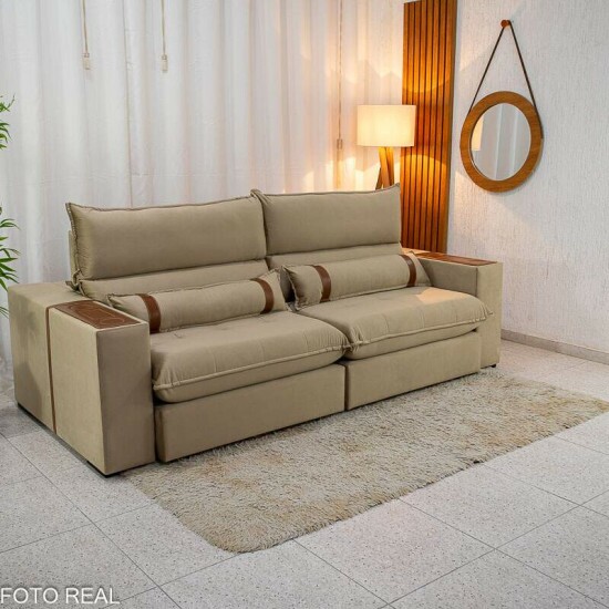 Sof Retrtil Reclinvel Ravello 2.50m Veludo Bege 3040/04 - Espuma D33
