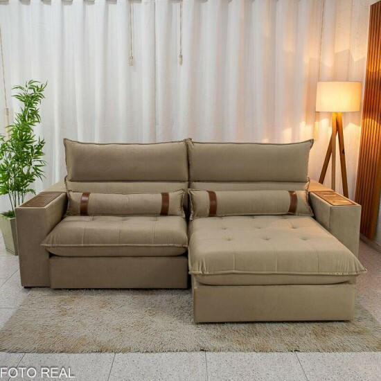 Sof Retrtil Reclinvel Ravello 2.50m Veludo Bege 3040/04 - Espuma D33