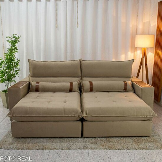 Sof Retrtil Reclinvel Ravello 2.50m Veludo Bege 3040/04 - Espuma D33