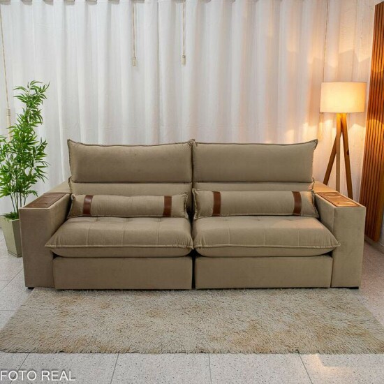 Sof Retrtil Reclinvel Ravello 2.50m Veludo Bege 3040/04 - Espuma D33