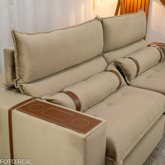 Sof Retrtil Reclinvel Ravello 2.50m Veludo Bege 3040/04 - Espuma D33