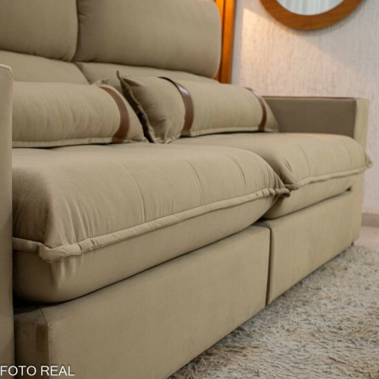 Sof Retrtil Reclinvel Ravello 2.50m Veludo Bege 3040/04 - Espuma D33