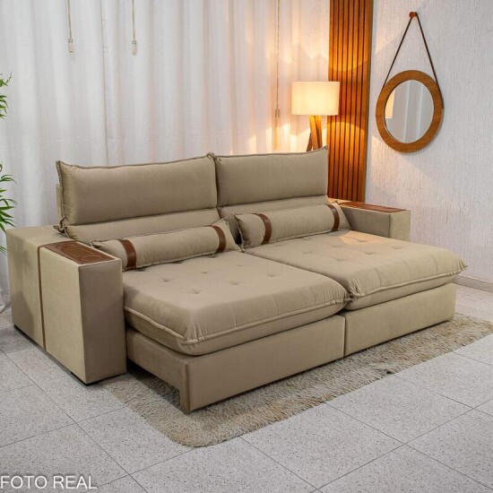Sof Retrtil Reclinvel Ravello 2.50m Veludo Bege 3040/04 - Espuma D33