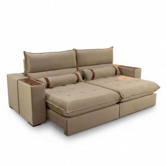 Sof Retrtil Reclinvel Ravello 2.50m Veludo Bege 3040/04 - Espuma D33