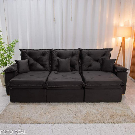 Sof� Retr�til Reclin�vel Porto Madri 2,70m Veludo Marrom Caf�