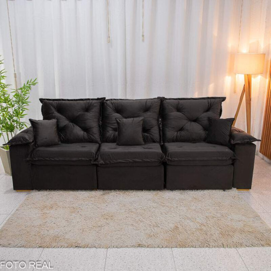 Sof� Retr�til Reclin�vel Porto Madri 2,70m Veludo Marrom Caf�