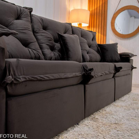 Sof� Retr�til Reclin�vel Porto Madri 2,70m Veludo Marrom Caf�