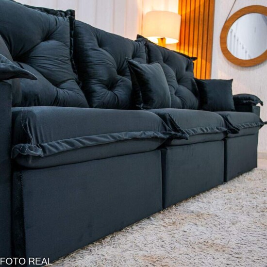 Sof Retrtil Reclinvel Porto Madri 2.70m Veludo Preto - D28 Pr Aditivada