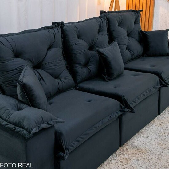 Sof Retrtil Reclinvel Porto Madri 2.70m Veludo Preto - D28 Pr Aditivada