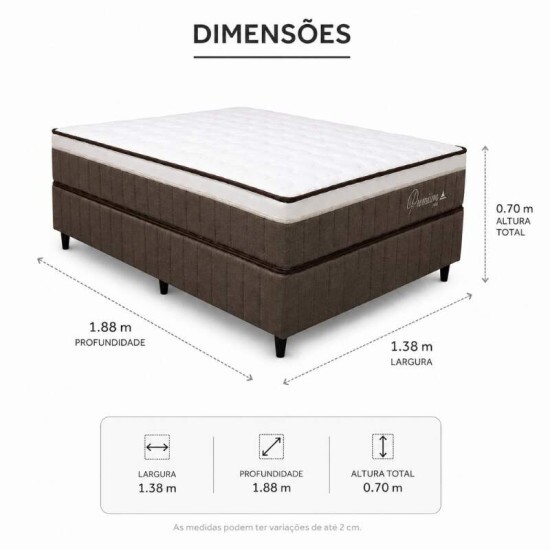 Colch�o Casal Molas Ensacadas Pocket Premium Plus Rondom�veis + Base Box Casal Rondopremium Rondom�veis - 138x188x70