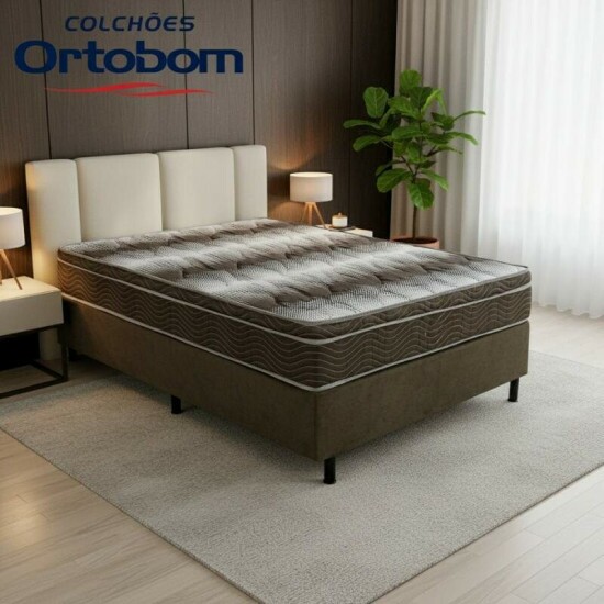 Box Casal Sued Marrom Nosso Sonho + Colcho Casal Ortopdico Light 138x188x62 - Ortobom | Suporta at 260kg