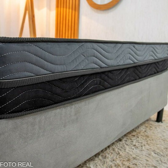 Box Casal Sued Cinza Nosso Sonho + Colcho Casal Ortopdico EPS Iso Dupla Face D-33 138x188x57 - Ortobom | Suporta at 260kg